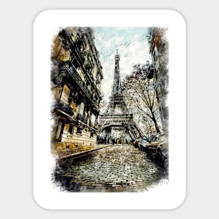 Paris City Streets Travel Poster Series watercolor ink edition 04 Sticker